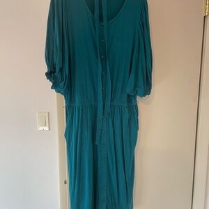 Casual Teal Button-Down Dress